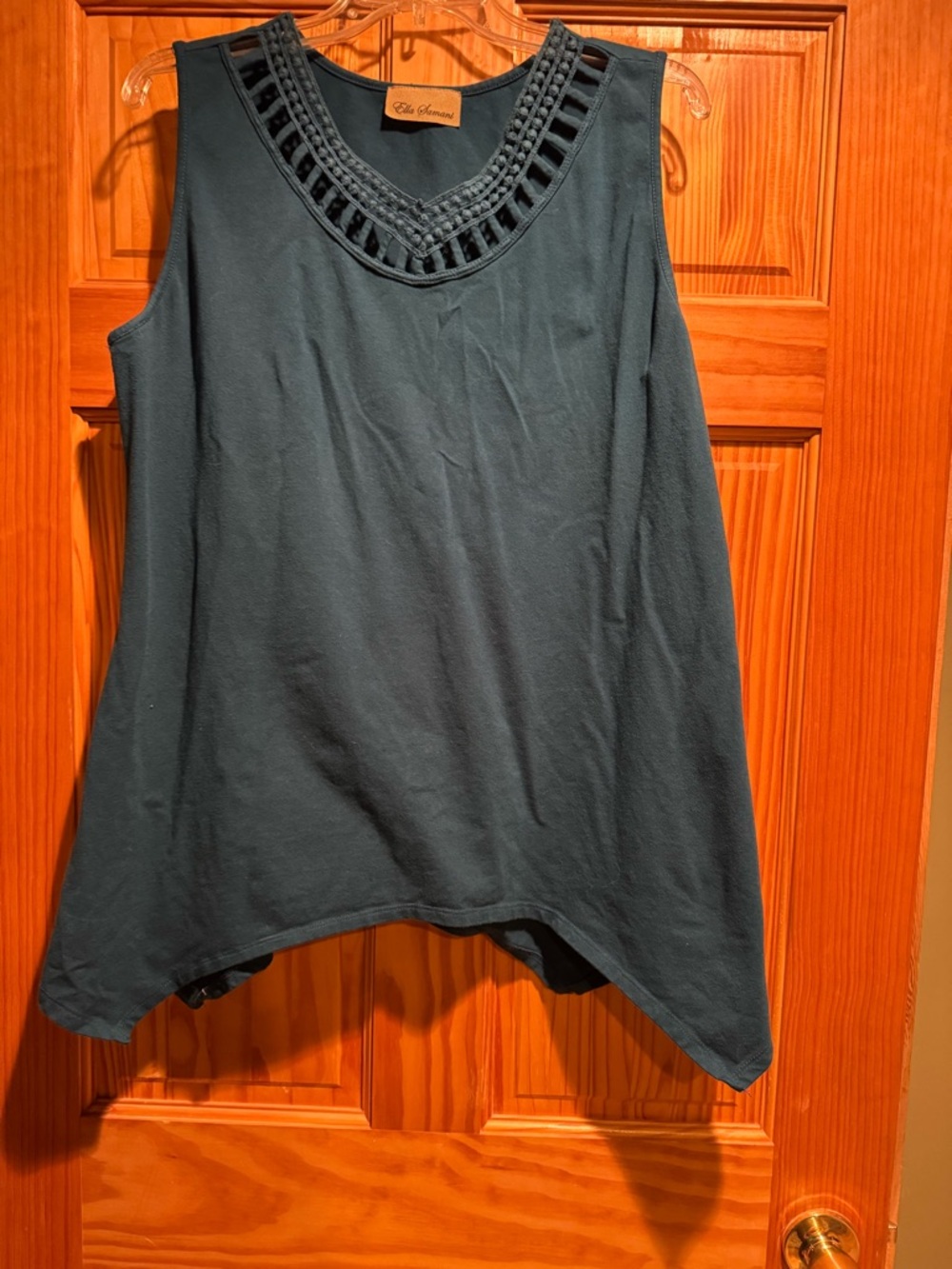 Ella Samani Teal Sleeveless Crochet-Trim Tank Top Size 1X/ No size tag
